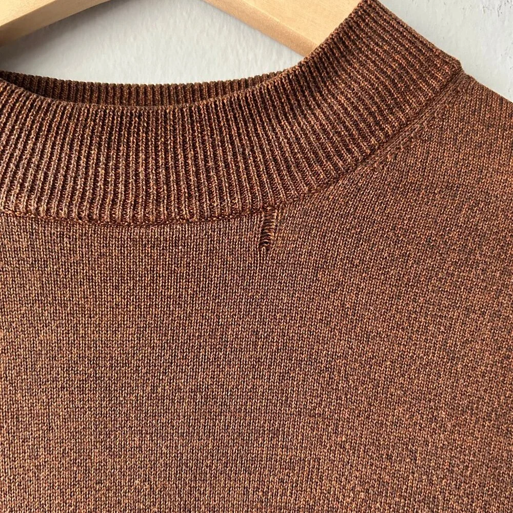 Bachrach 100% Silk Shirt Men L Brown Crewneck Top